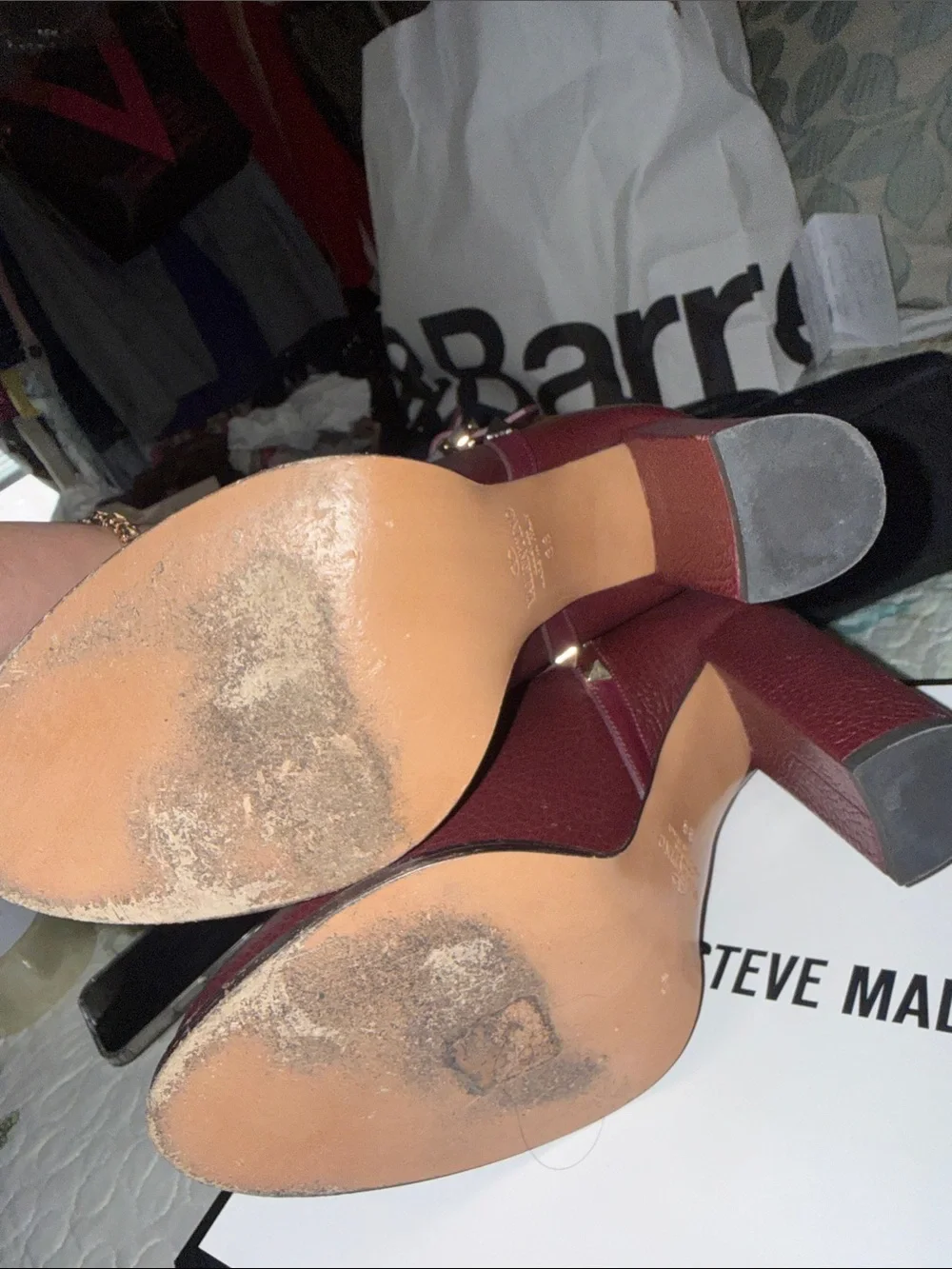 Valentino Garavani Wine Red Studded Leather Ankle Booties